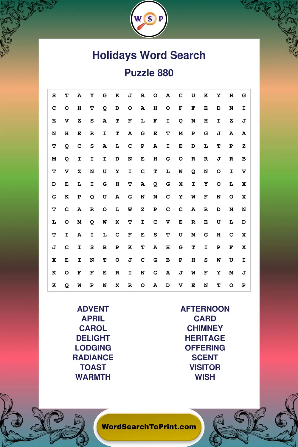 Holidays Word Search Puzzle 880