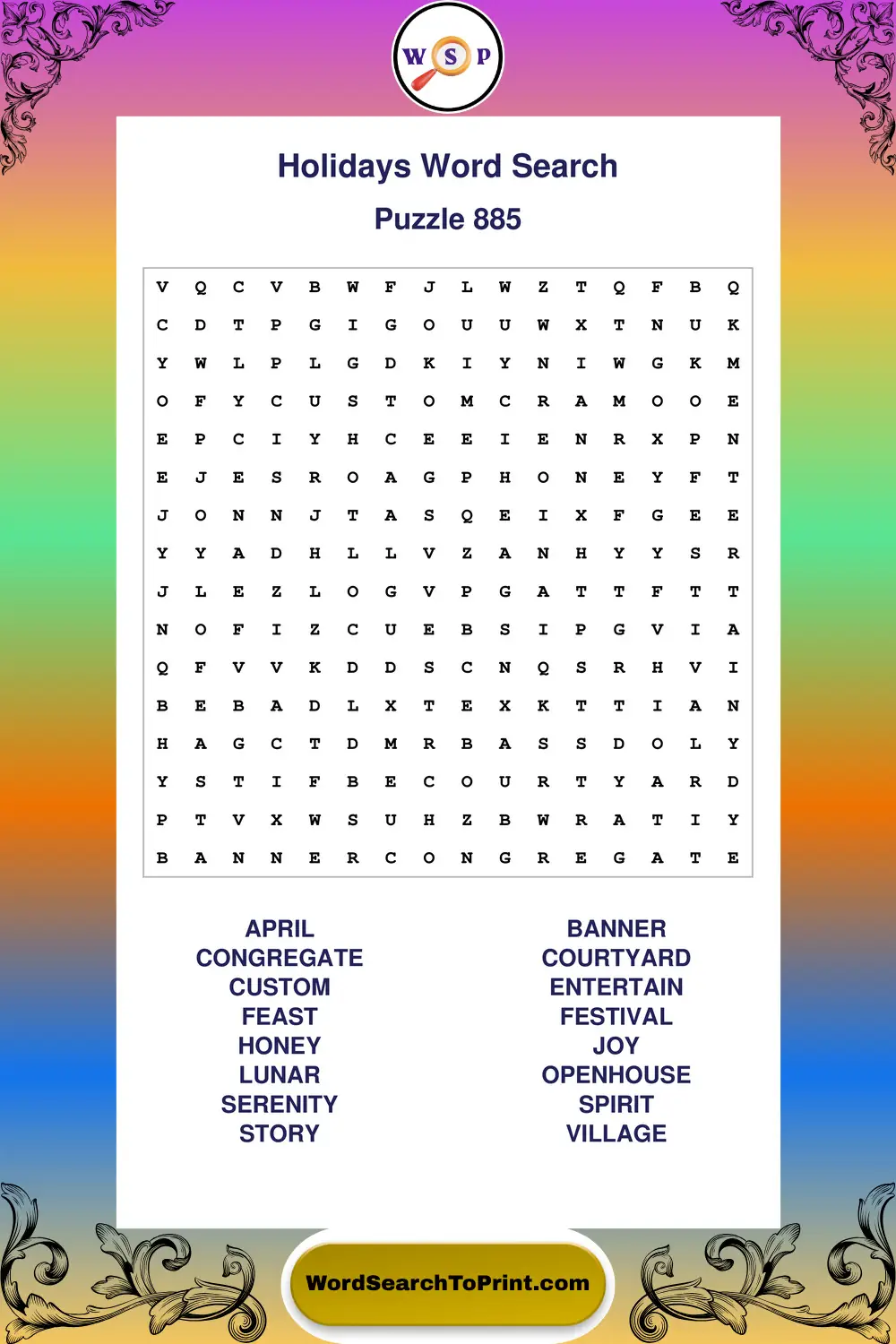 Holidays Word Search Puzzle 885