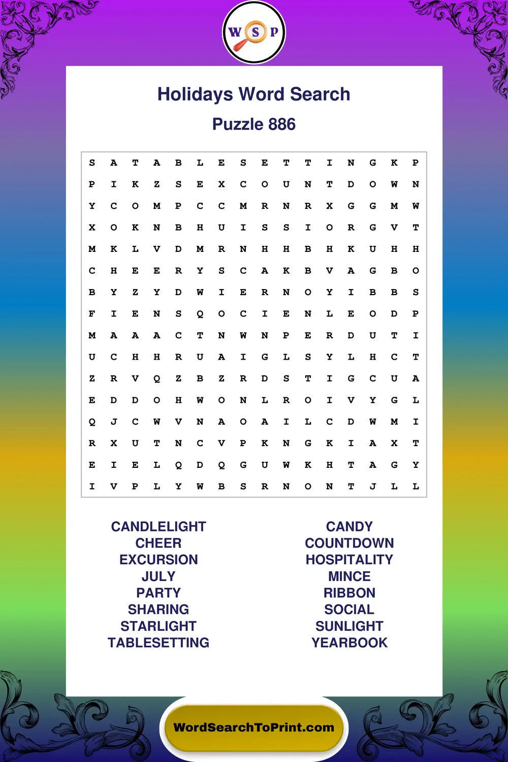 Holidays Word Search Puzzle 886