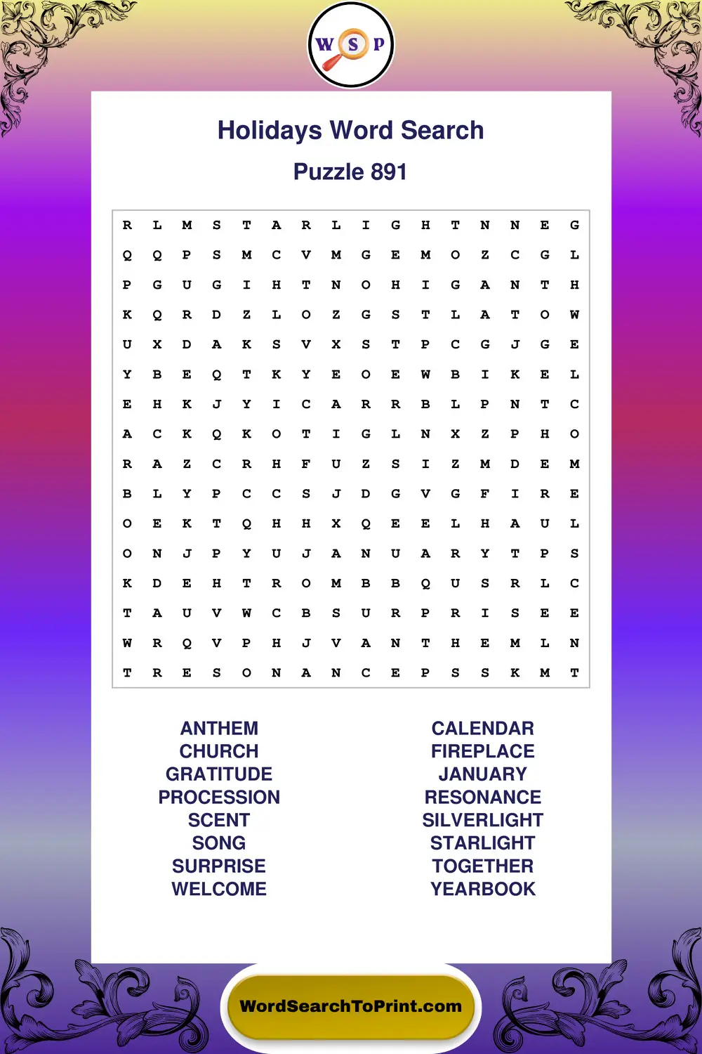 Holidays Word Search Puzzle 891