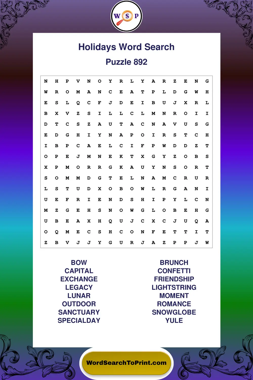 Holidays Word Search Puzzle 892