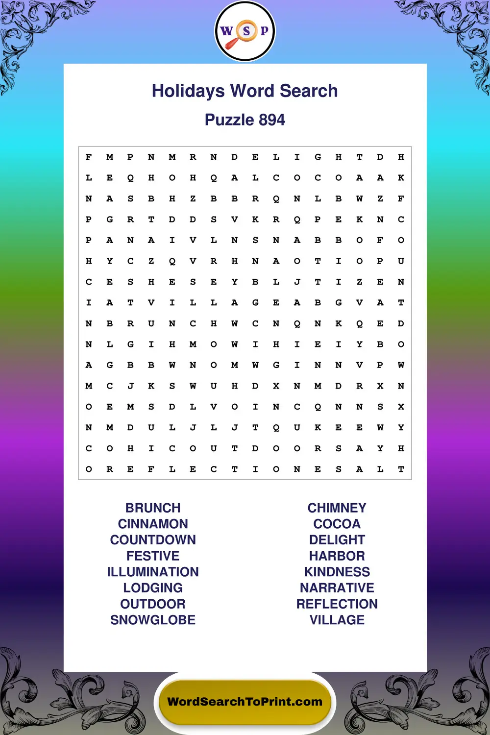 Holidays Word Search Puzzle 894