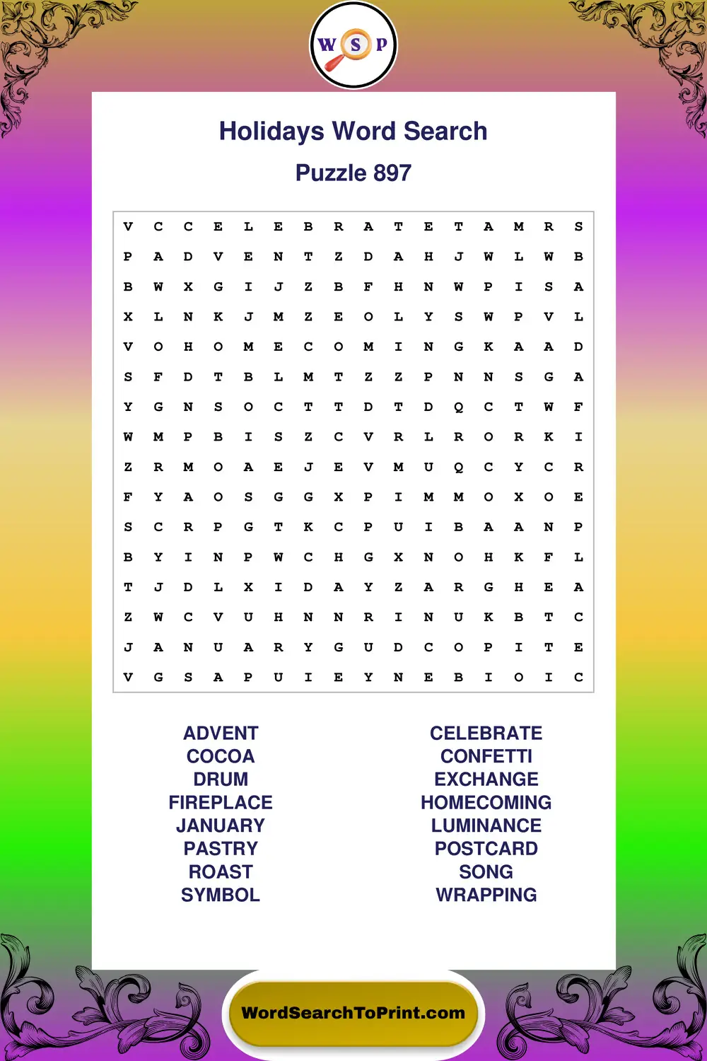 Holidays Word Search Puzzle 897
