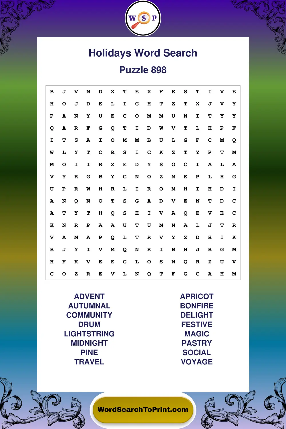 Holidays Word Search Puzzle 898