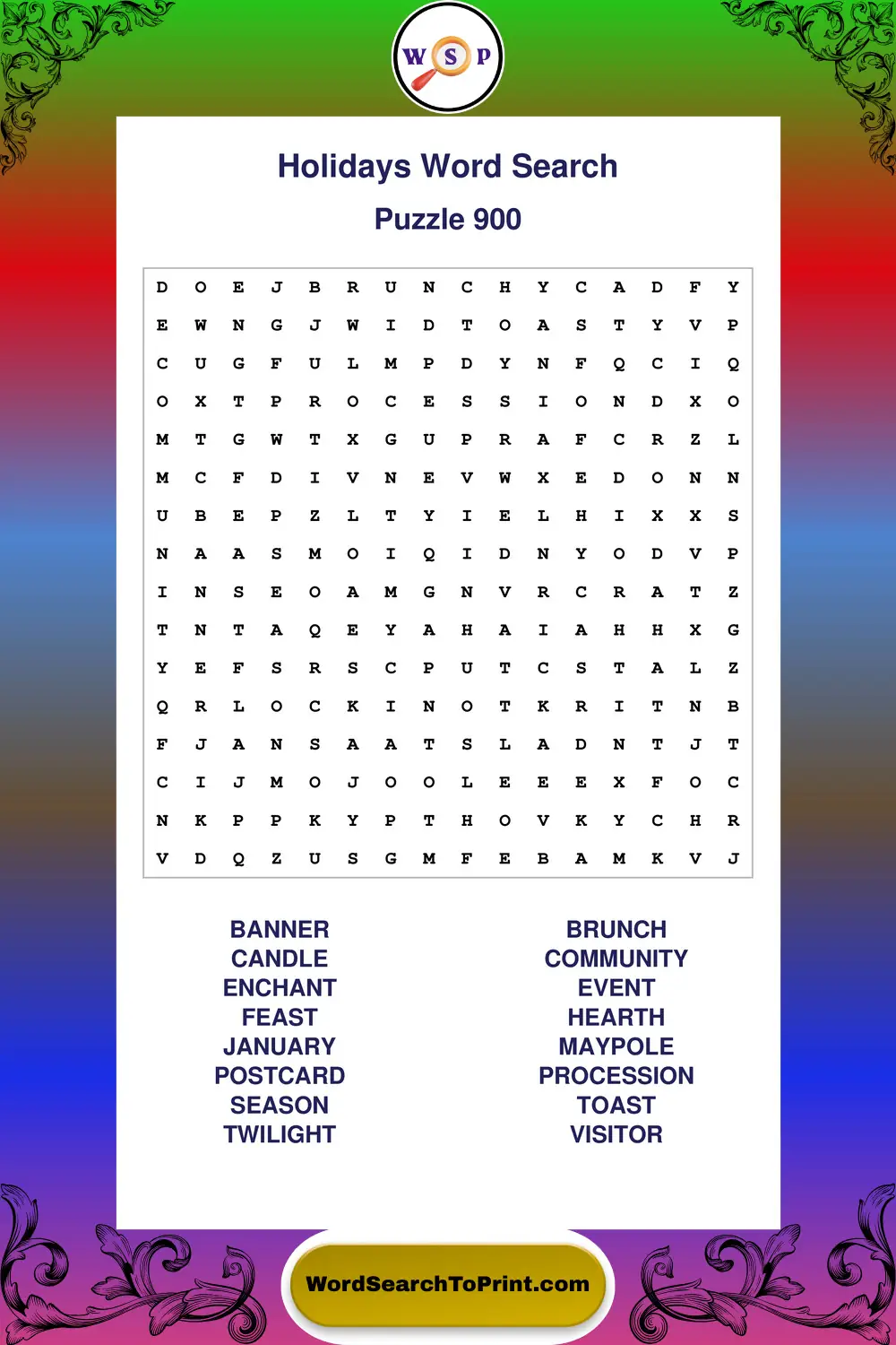 Holidays Word Search Puzzle 900