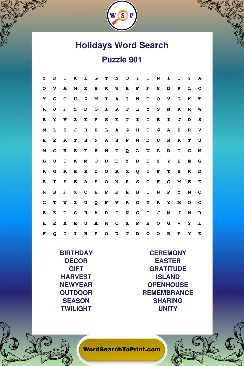 Holidays Word Search Puzzle 901