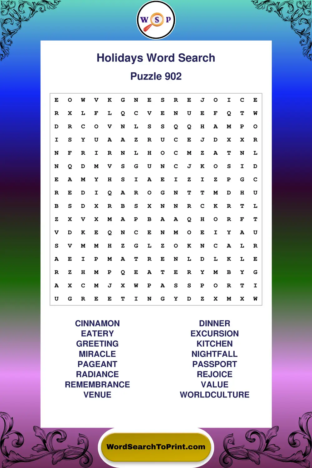 Holidays Word Search Puzzle 902