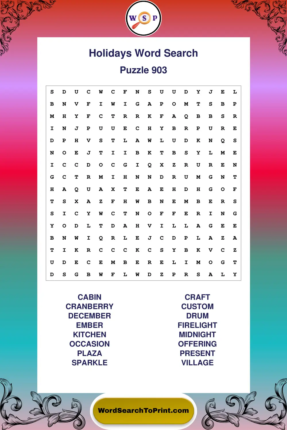 Holidays Word Search Puzzle 903