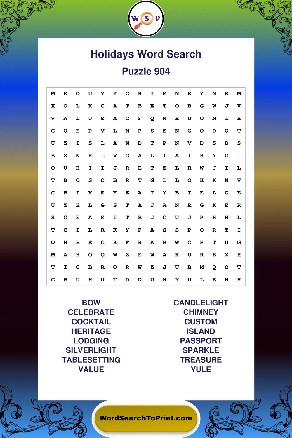 Holidays Word Search Puzzle 904