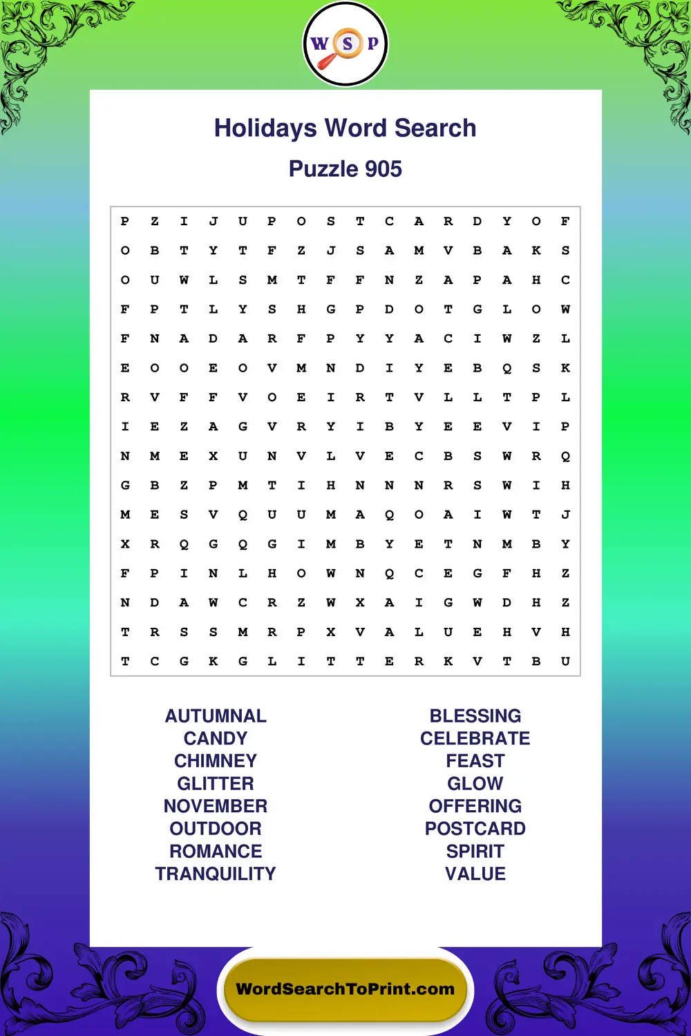 Holidays Word Search Puzzle 905