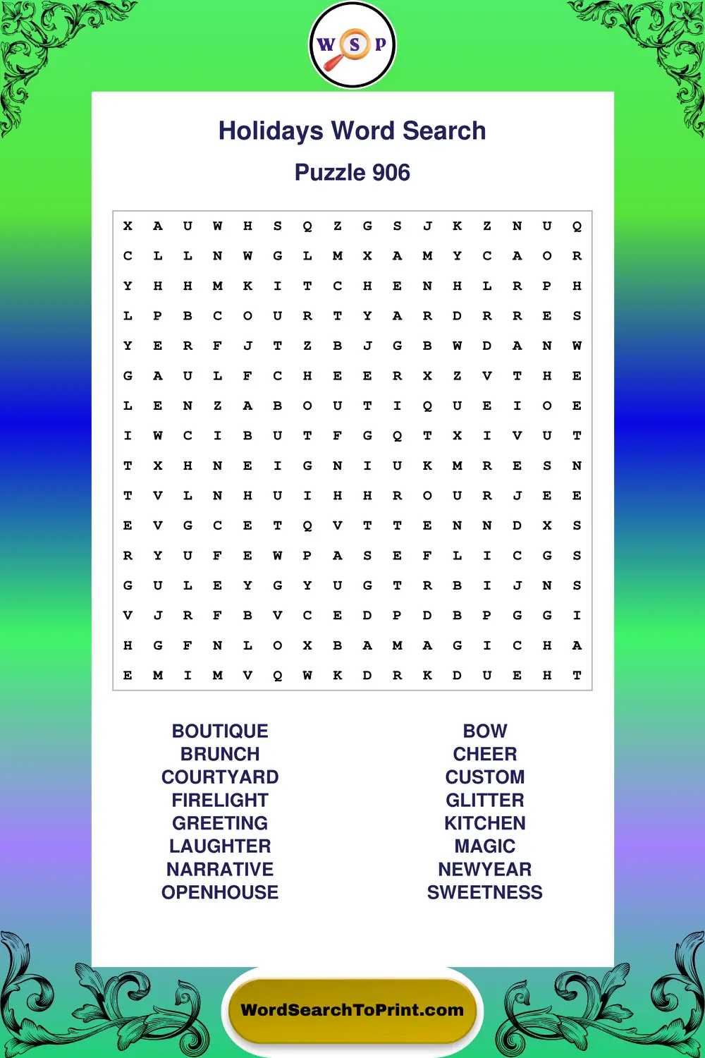 Holidays Word Search Puzzle 906