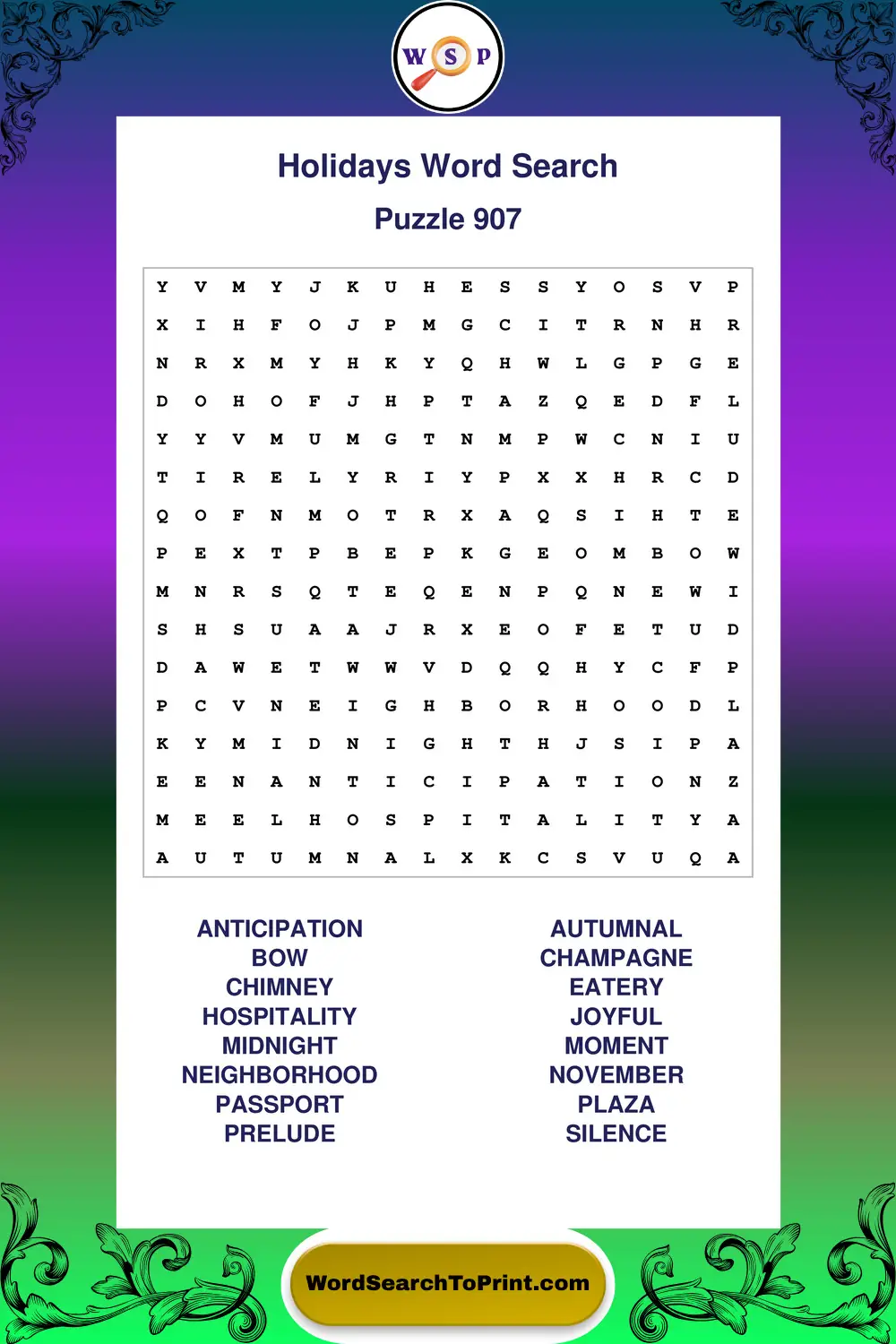 Holidays Word Search Puzzle 907