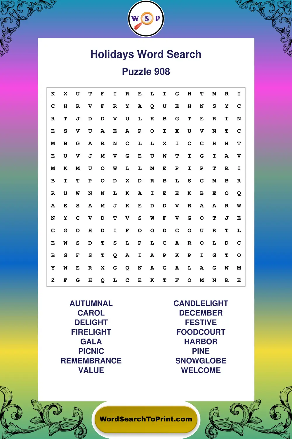 Holidays Word Search Puzzle 908