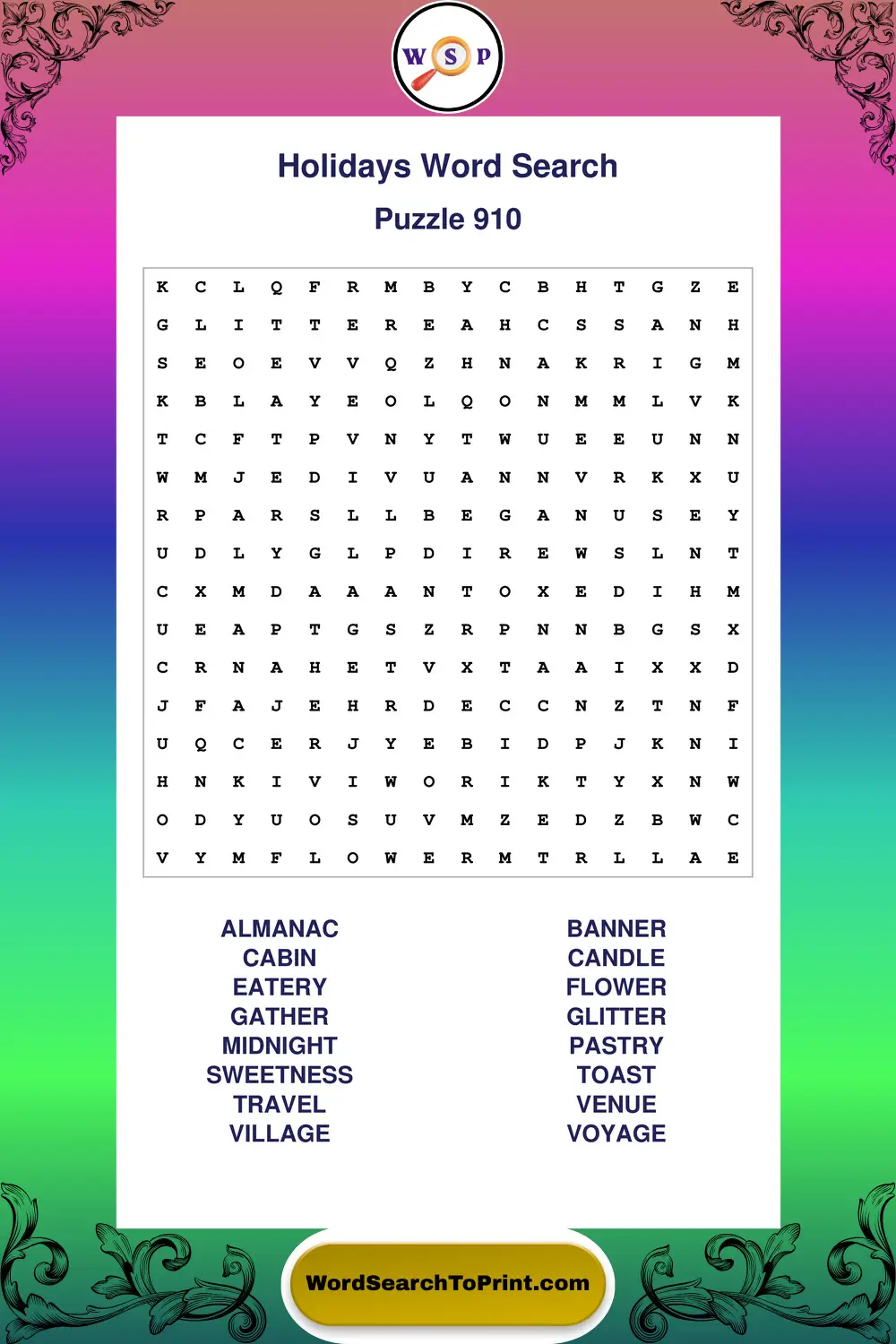 Holidays Word Search Puzzle 910