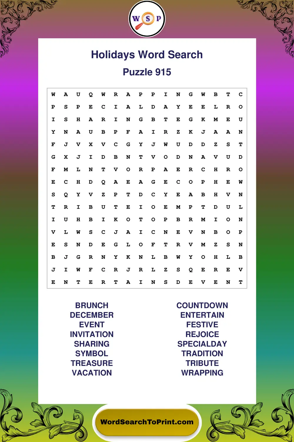 Holidays Word Search Puzzle 915