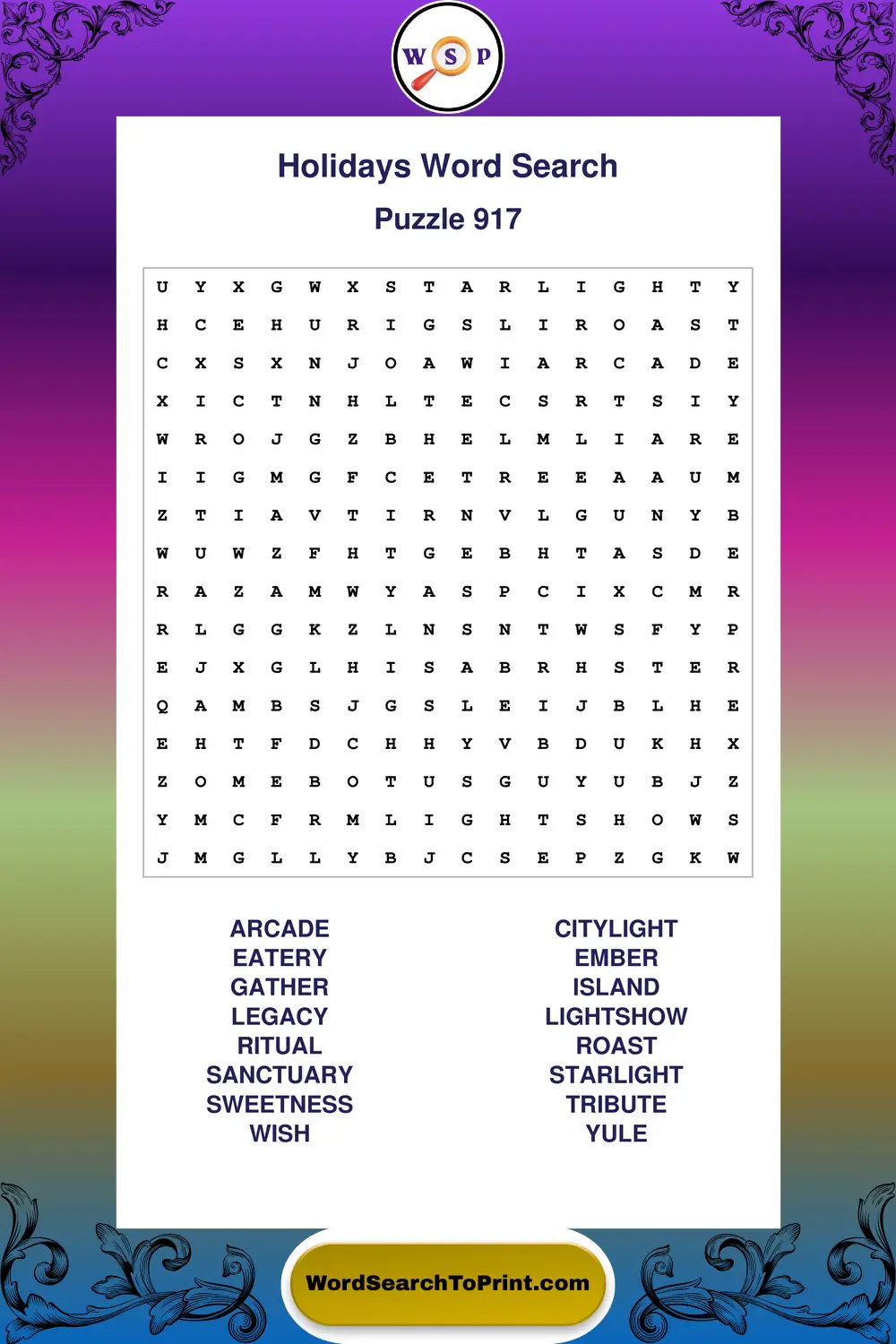 Holidays Word Search Puzzle 917