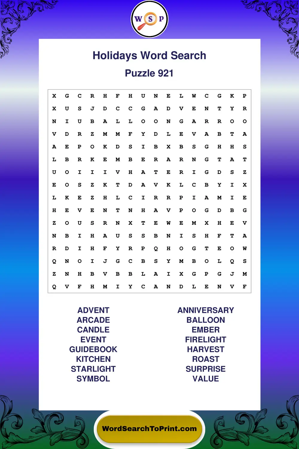 Holidays Word Search Puzzle 921
