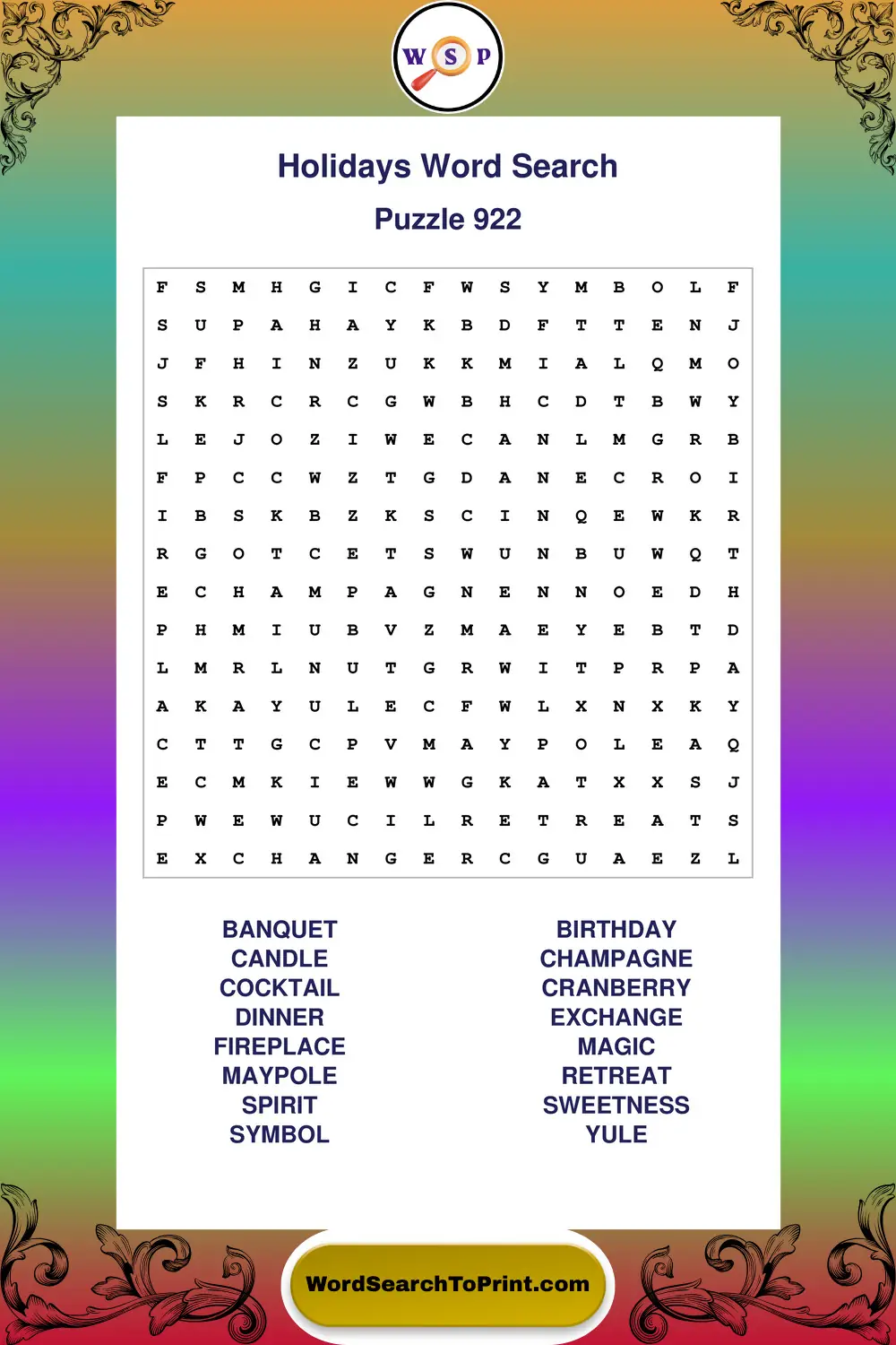 Holidays Word Search Puzzle 922