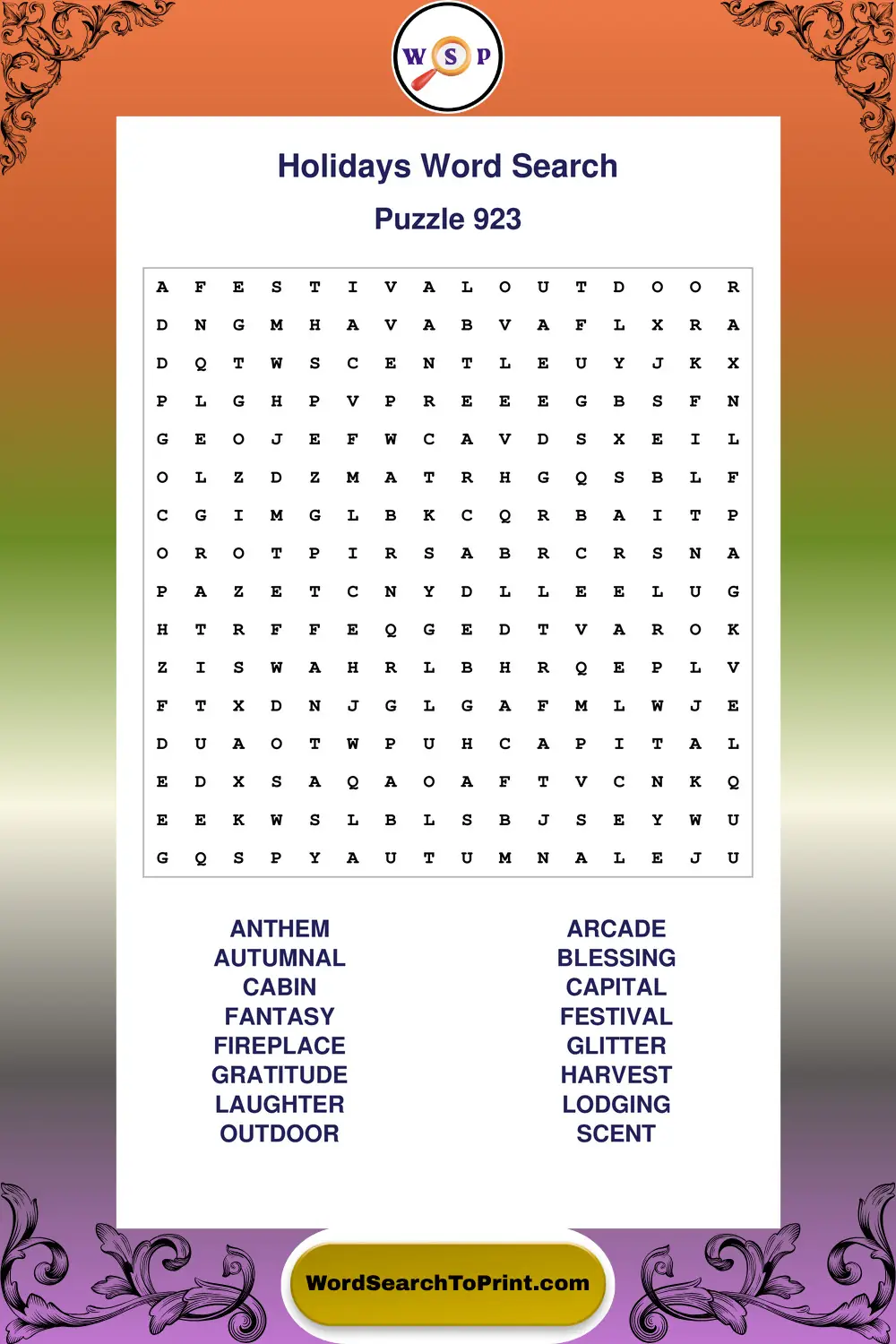 Holidays Word Search Puzzle 923