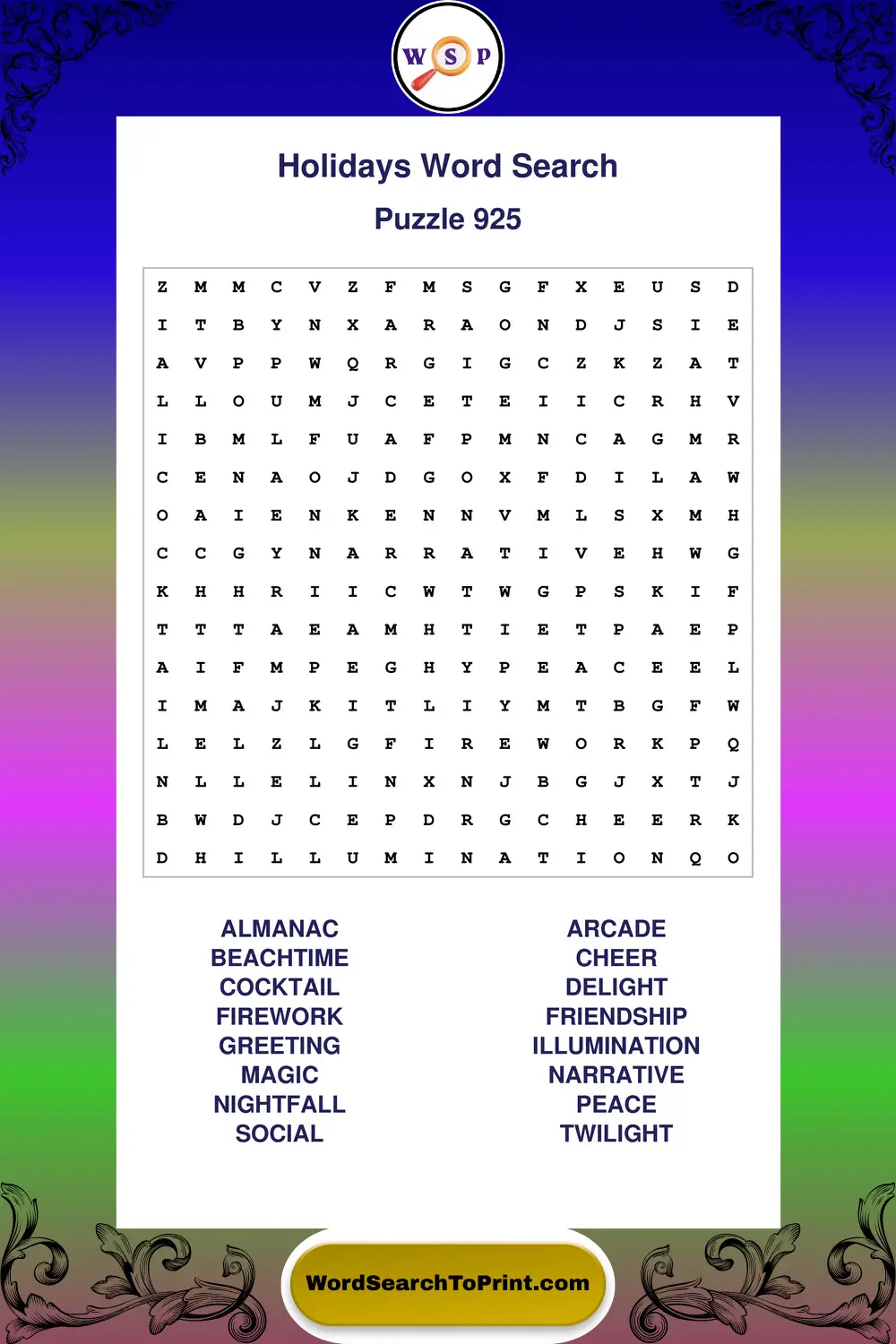 Holidays Word Search Puzzle 925