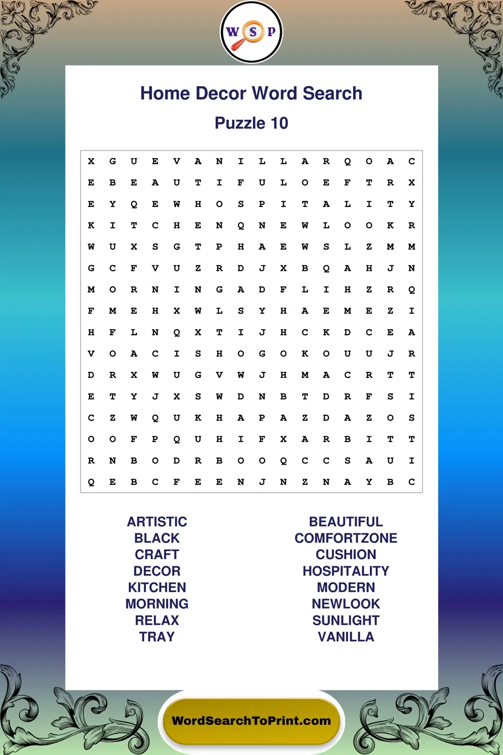 Home Decor Word Search Puzzle 10