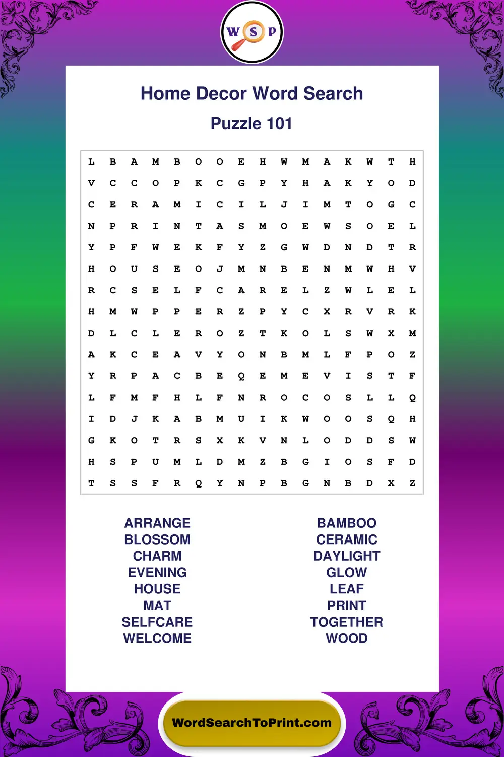Home Decor Word Search Puzzle 101