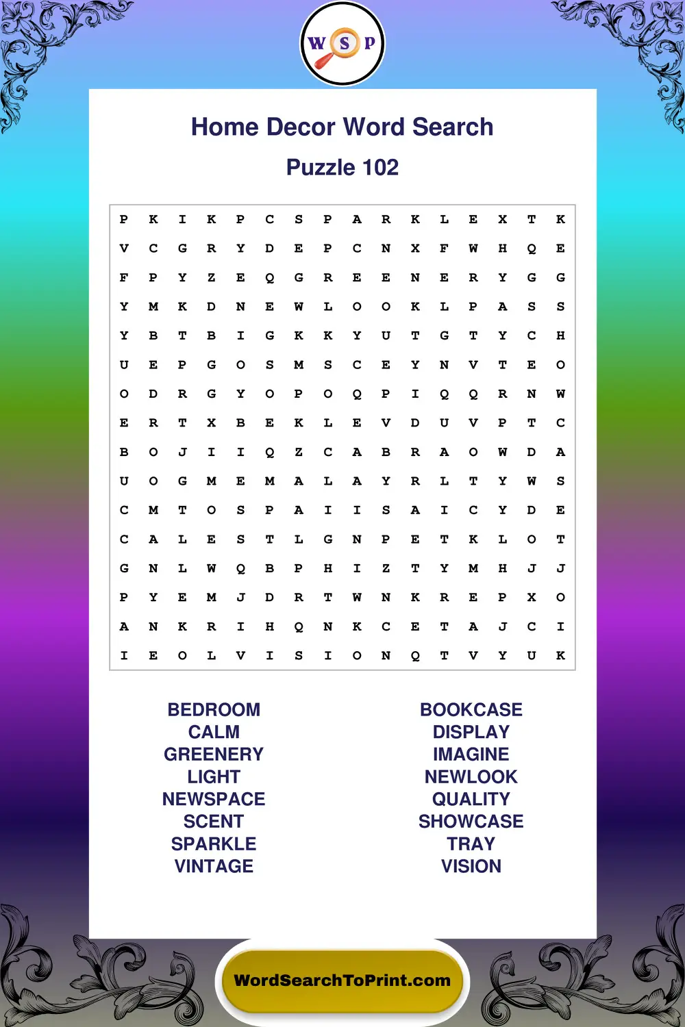 Home Decor Word Search Puzzle 102