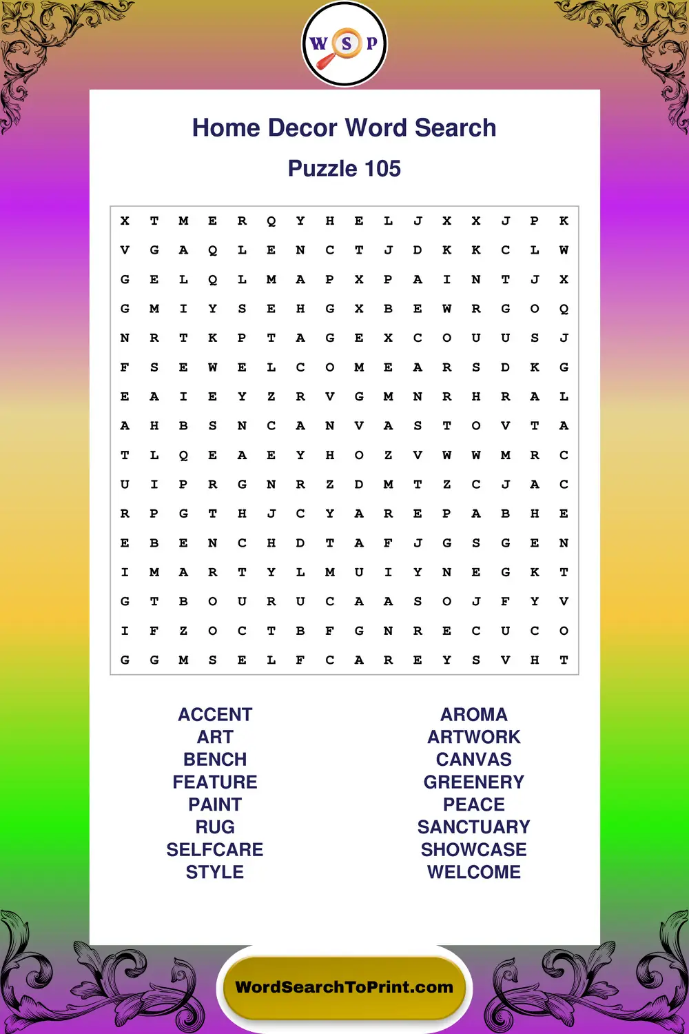 Home Decor Word Search Puzzle 105