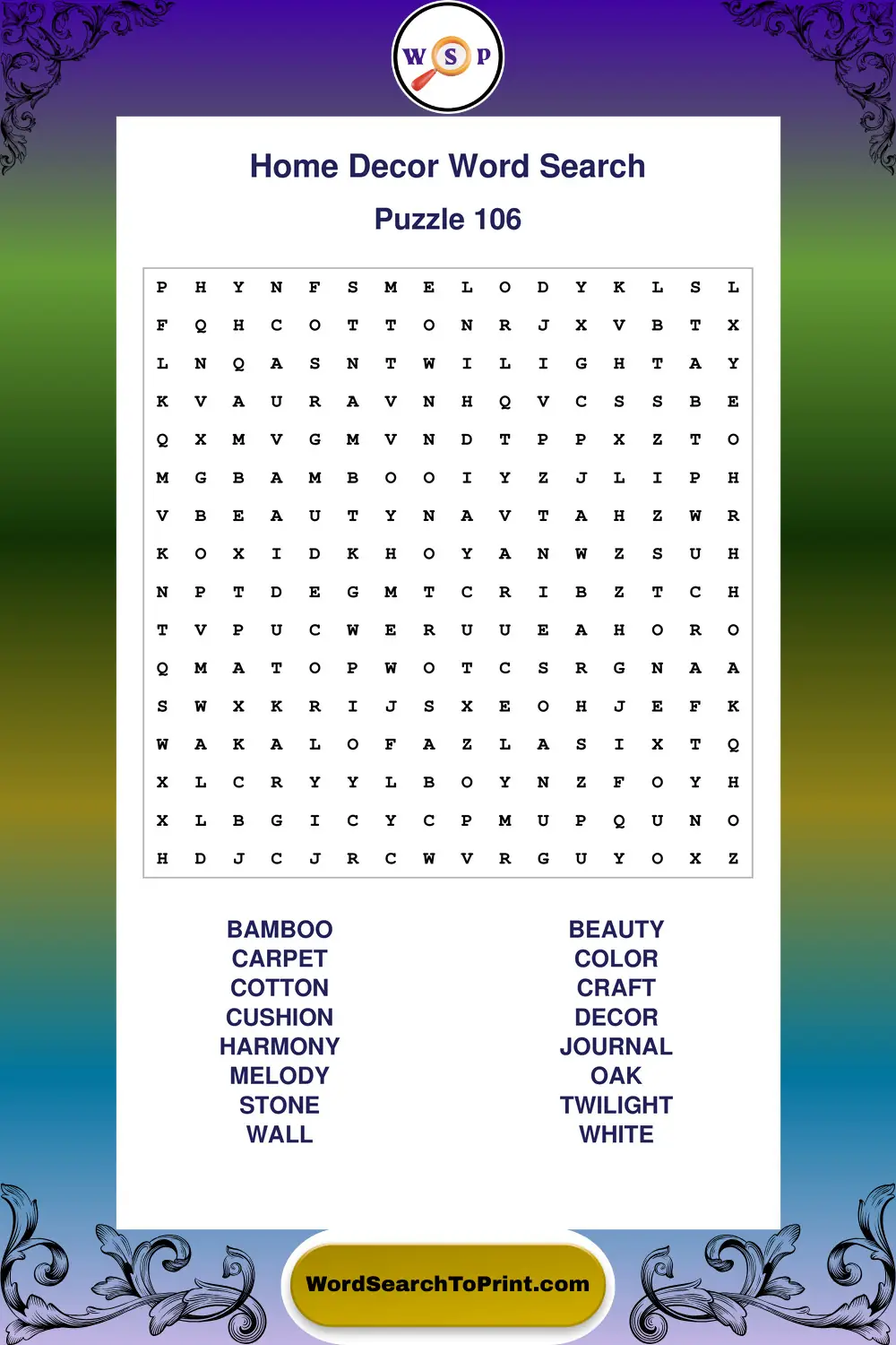 Home Decor Word Search Puzzle 106