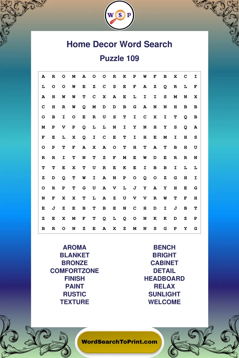 Home Decor Word Search Puzzle 109