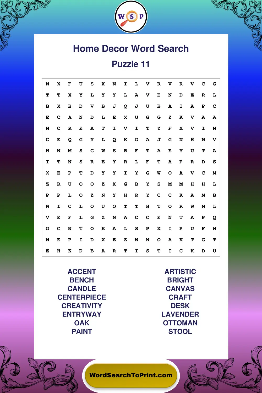Home Decor Word Search Puzzle 11
