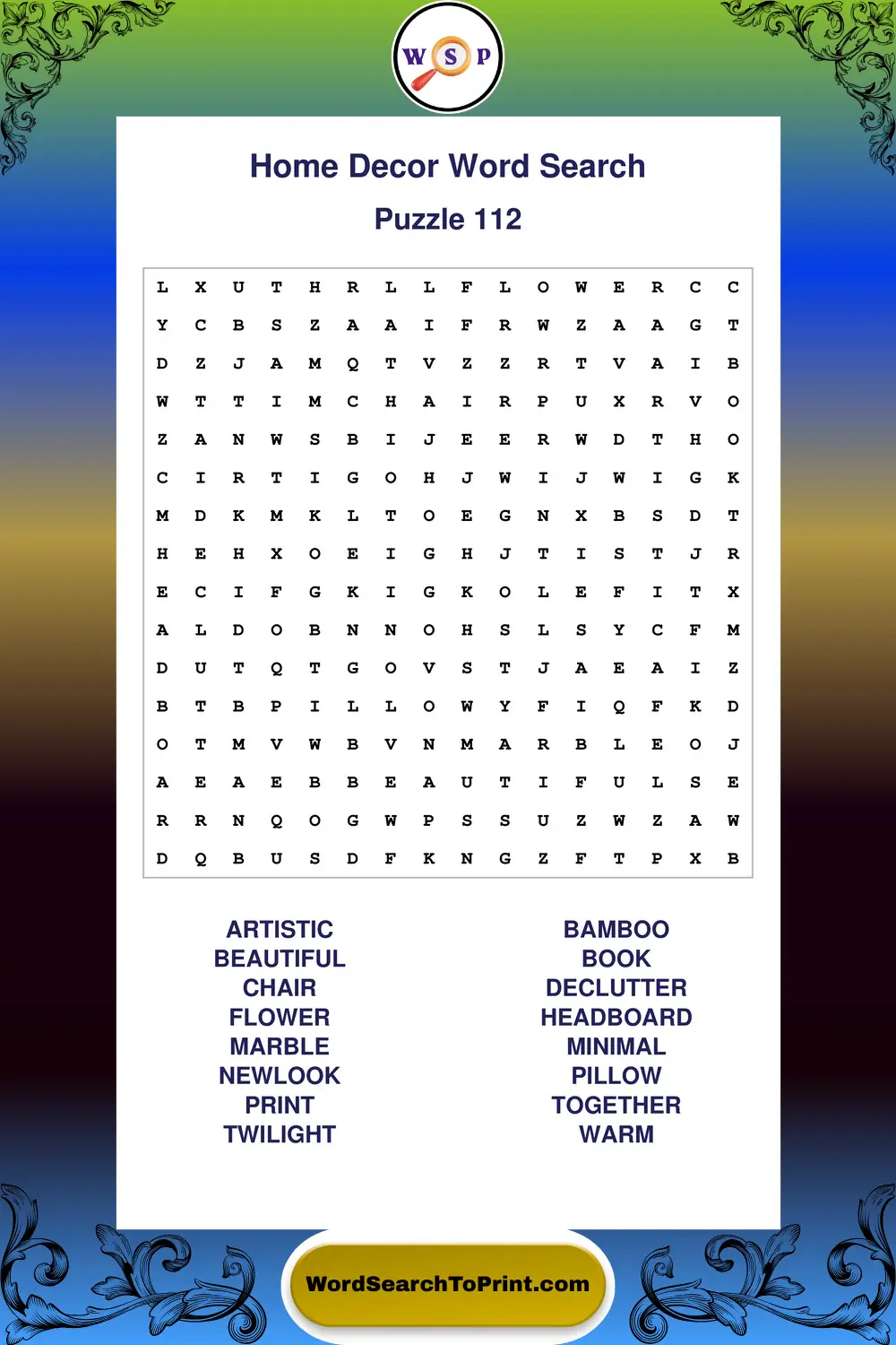 Home Decor Word Search Puzzle 112