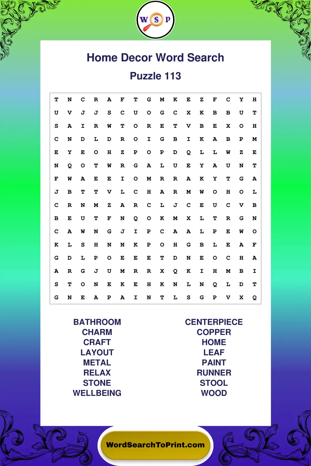 Home Decor Word Search Puzzle 113