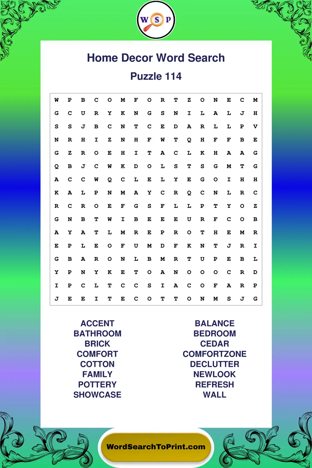 Home Decor Word Search Puzzle 114