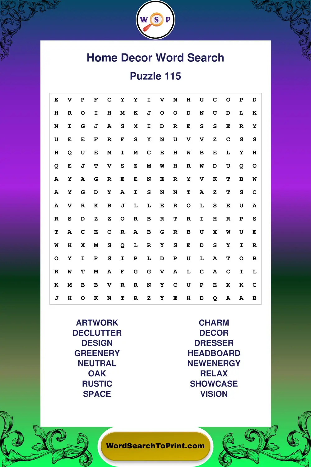 Home Decor Word Search Puzzle 115