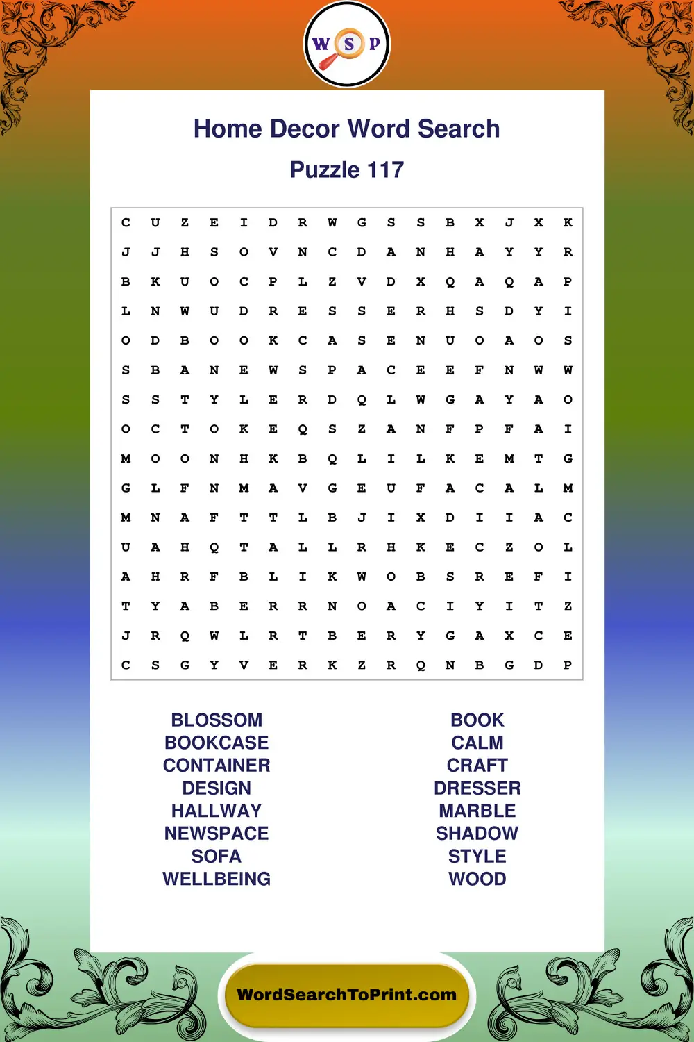 Home Decor Word Search Puzzle 117