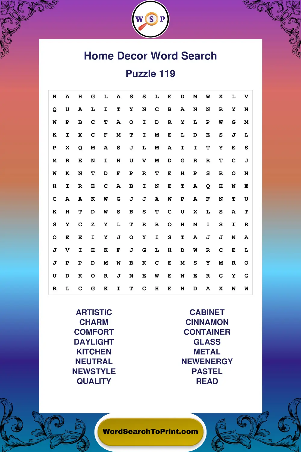 Home Decor Word Search Puzzle 119