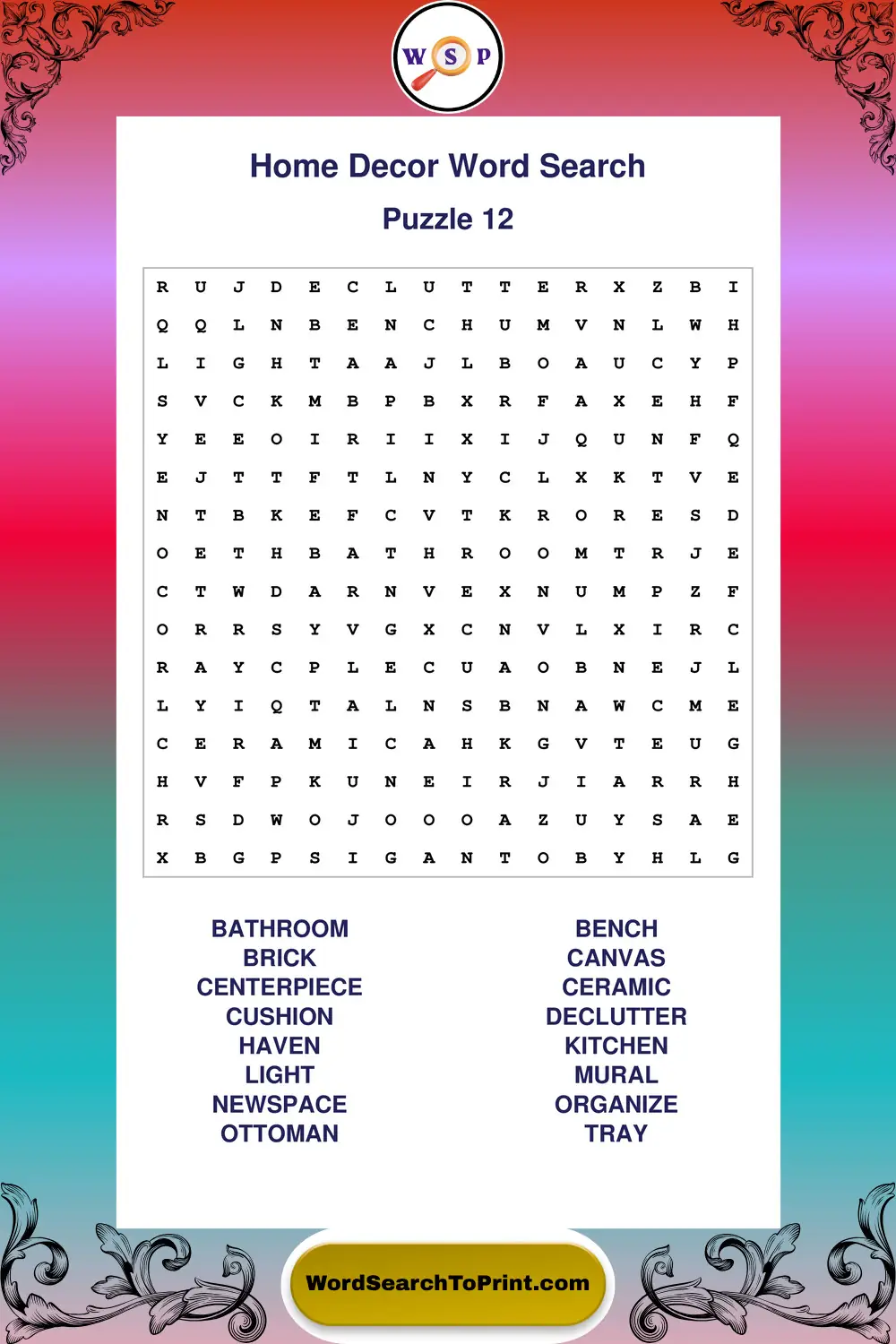 Home Decor Word Search Puzzle 12