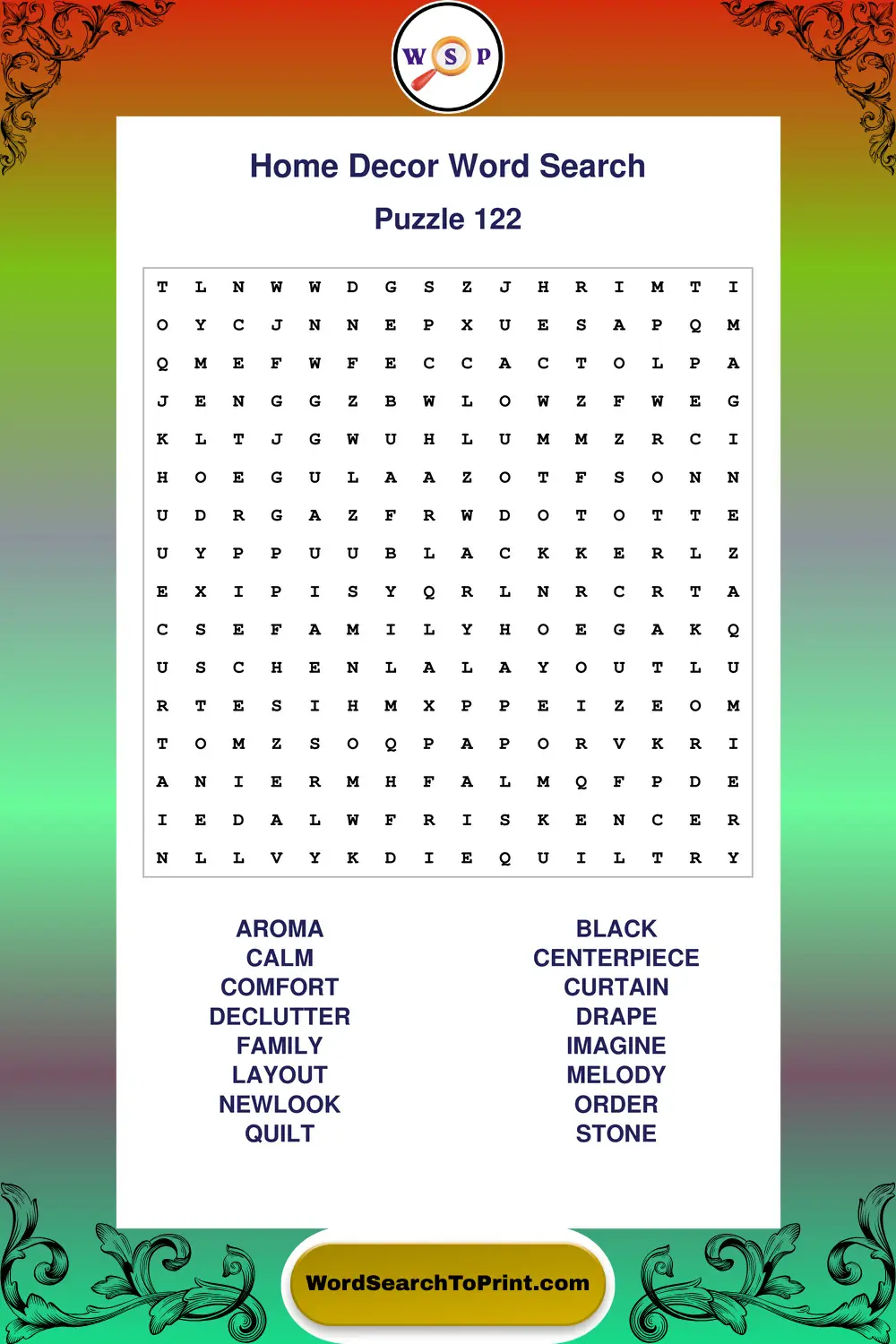 Home Decor Word Search Puzzle 122