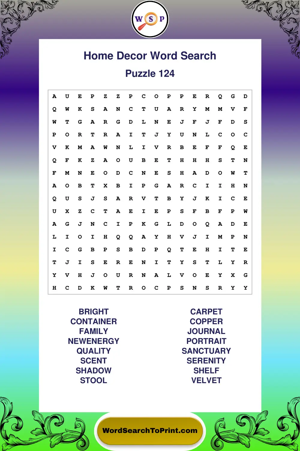 Home Decor Word Search Puzzle 124