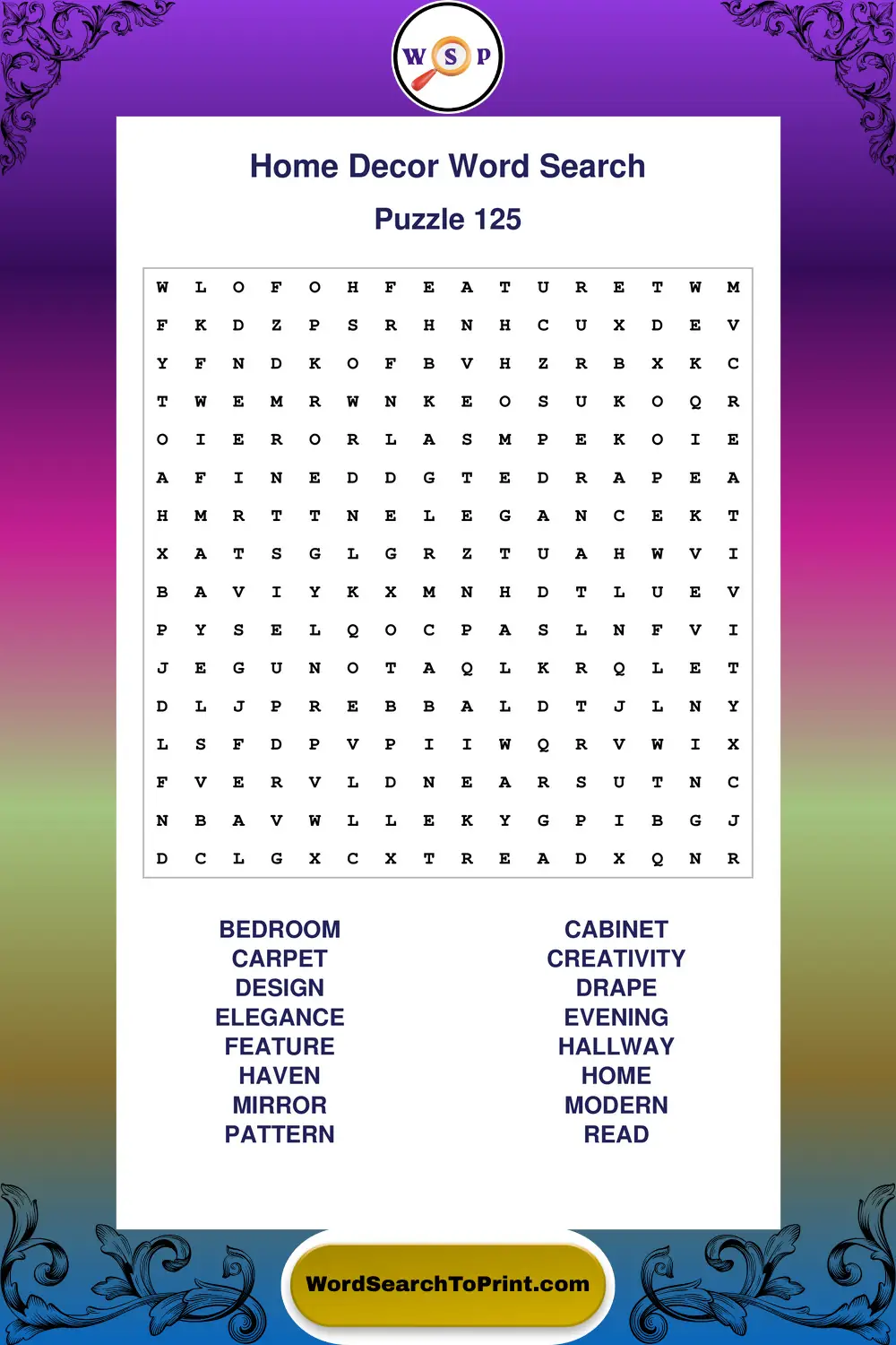 Home Decor Word Search Puzzle 125