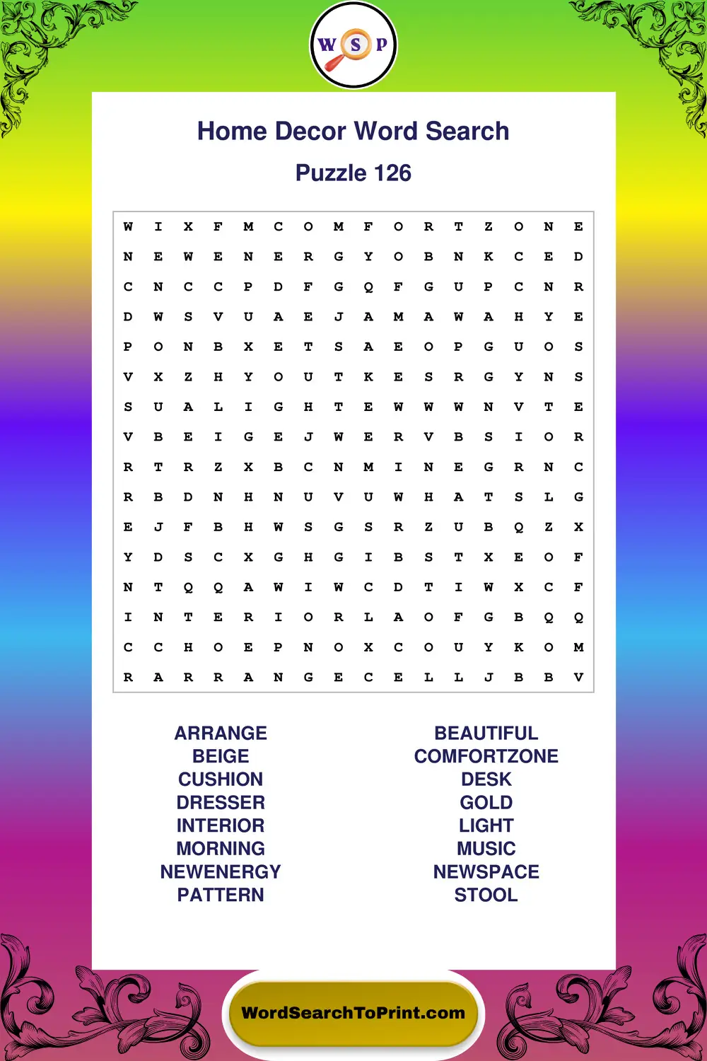 Home Decor Word Search Puzzle 126