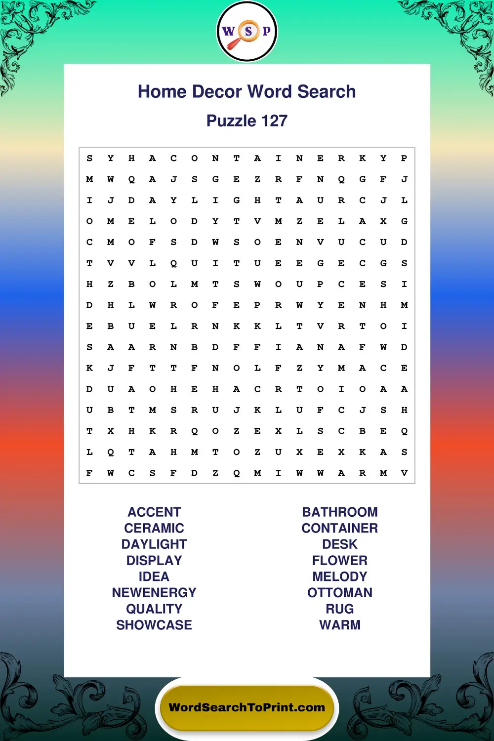 Home Decor Word Search Puzzle 127