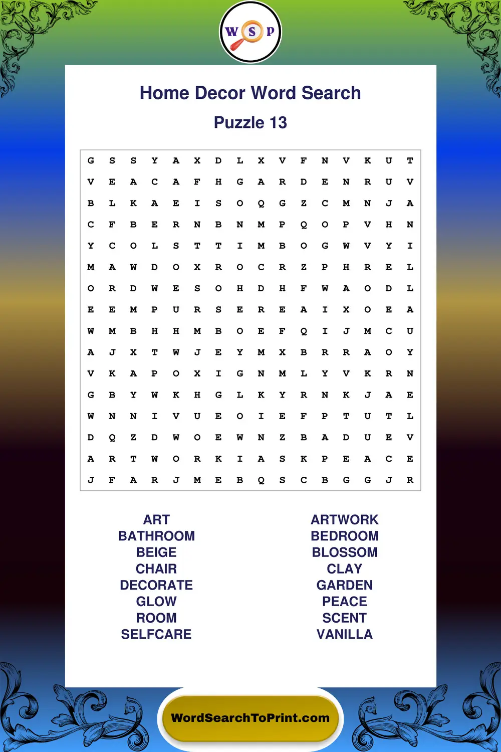 Home Decor Word Search Puzzle 13