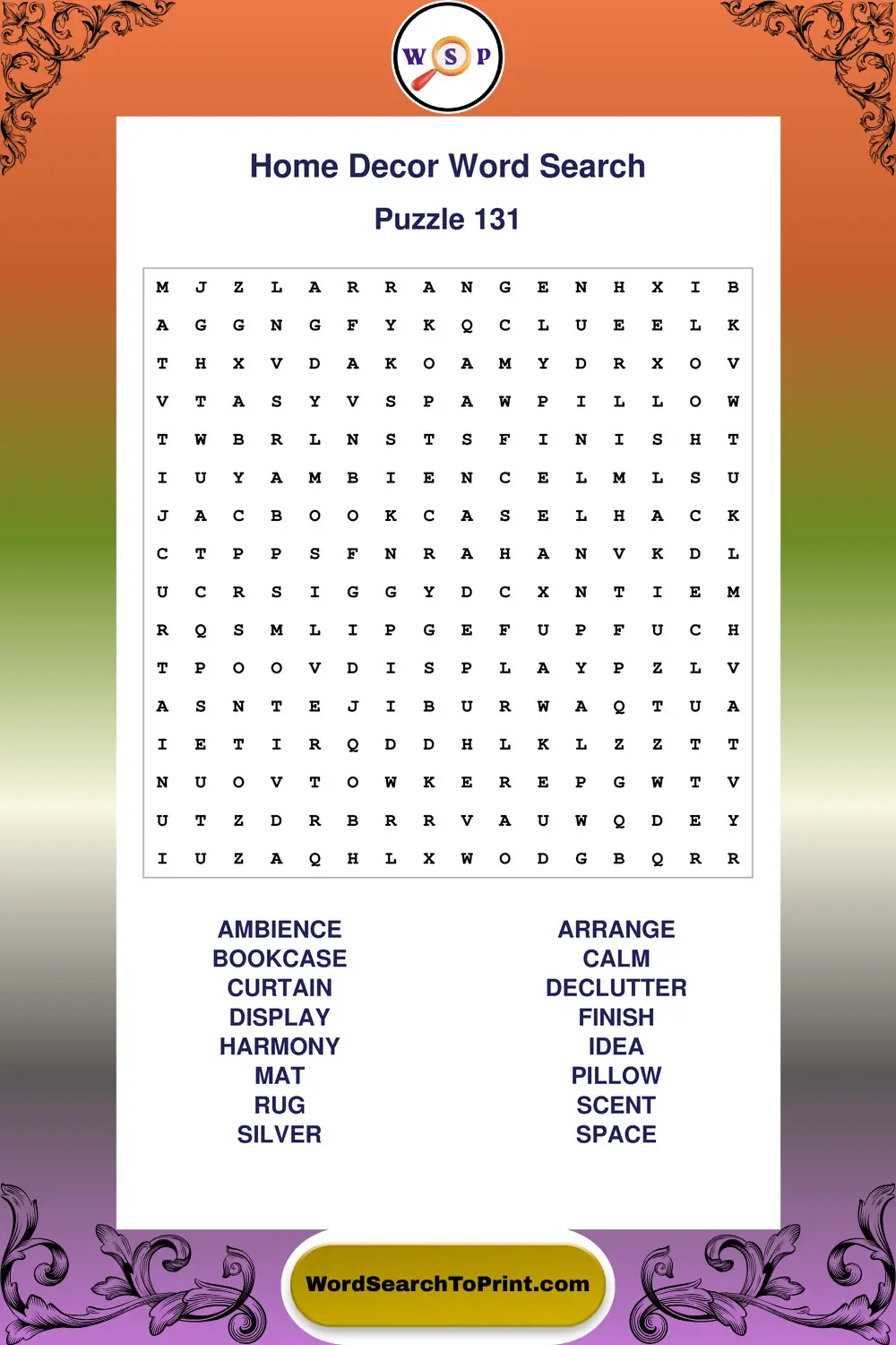 Home Decor Word Search Puzzle 131