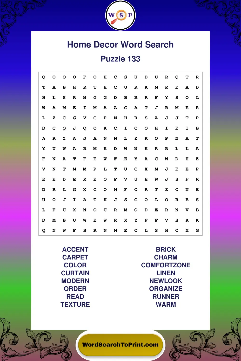 Home Decor Word Search Puzzle 133
