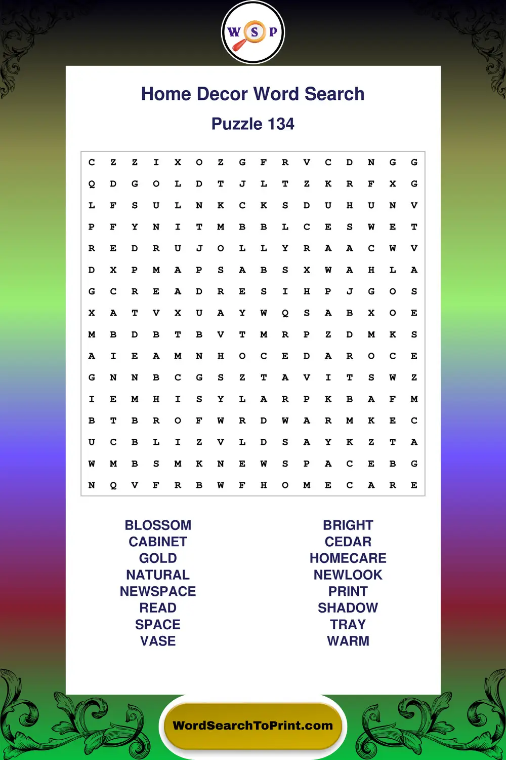 Home Decor Word Search Puzzle 134