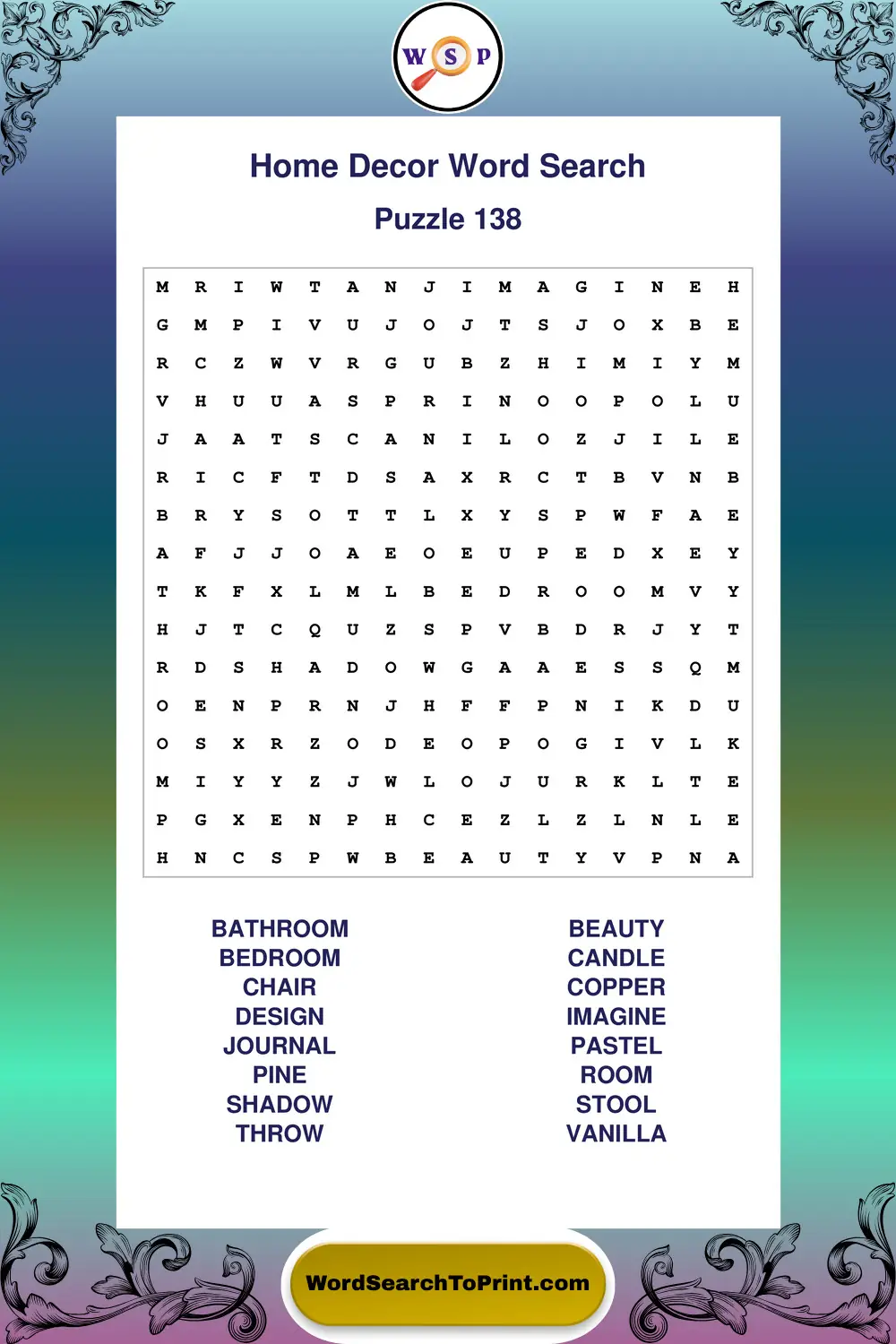 Home Decor Word Search Puzzle 138