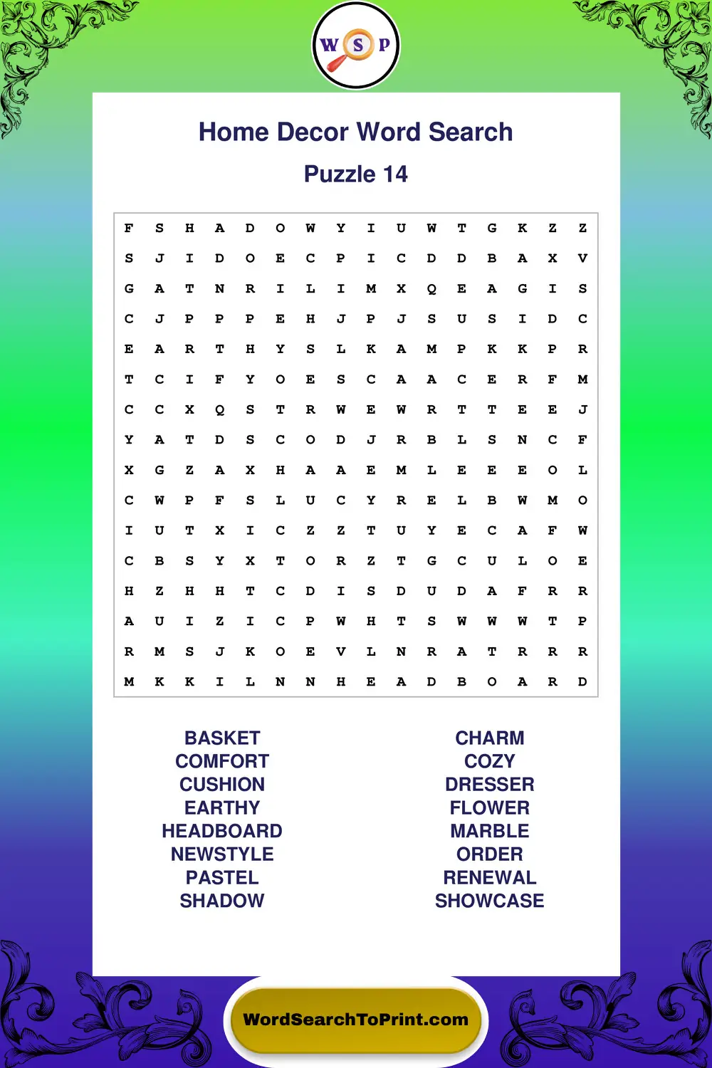 Home Decor Word Search Puzzle 14
