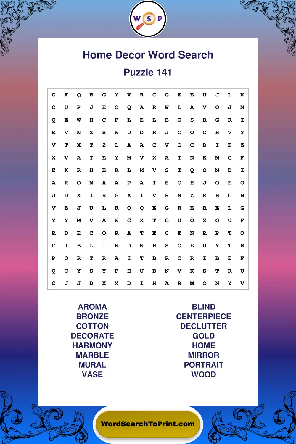 Home Decor Word Search Puzzle 141